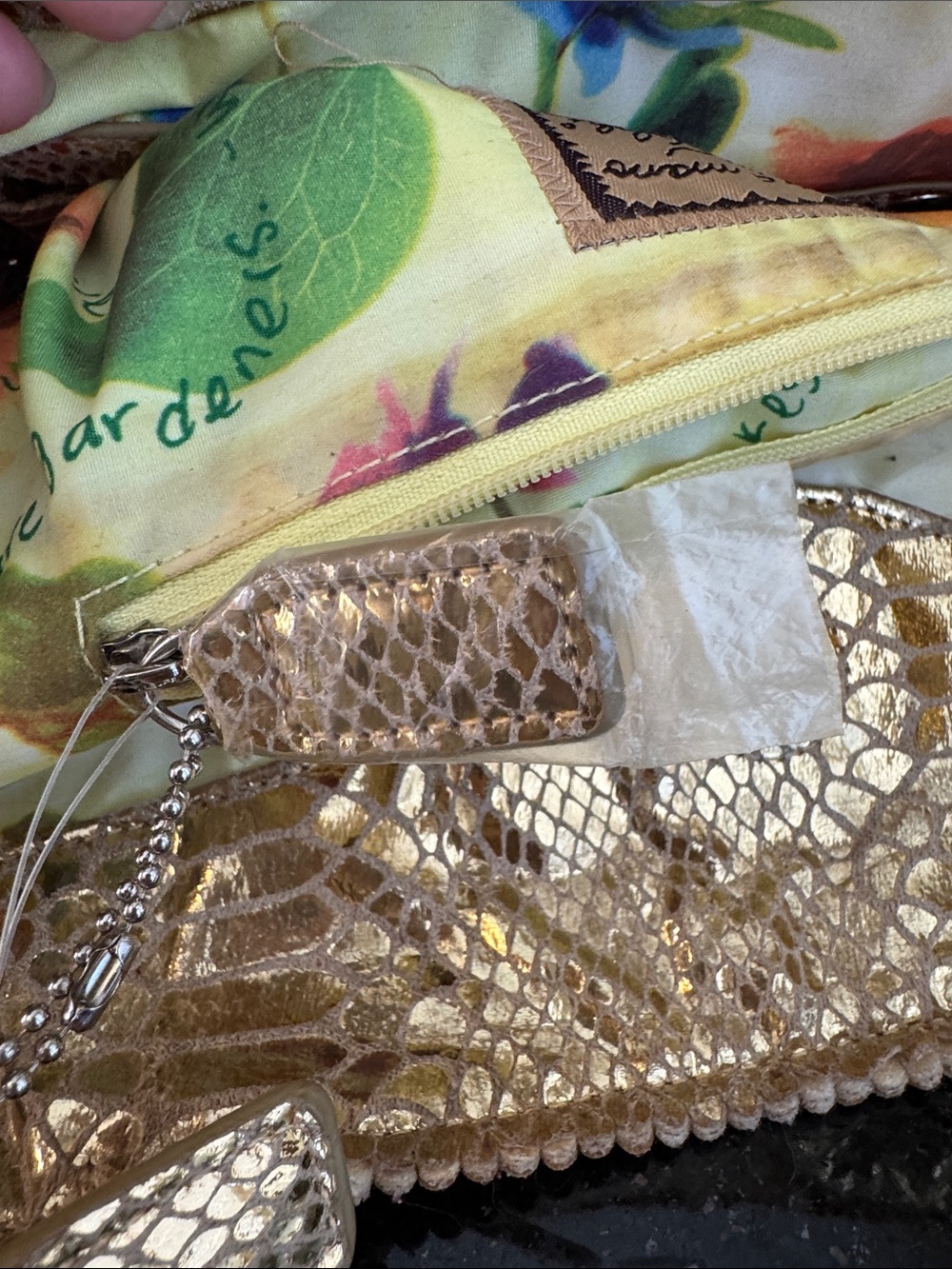 Carlos Falchi Metallic Gold Python-Embossed Tote w/Pouch - Picture 9 of 14